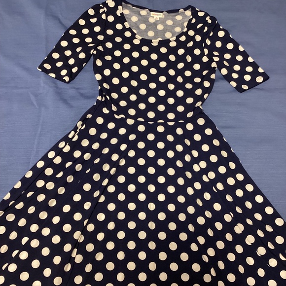 LuLaRoe Dresses & Skirts - Lularoe dark navy and white polka dot dress, size M, EUC